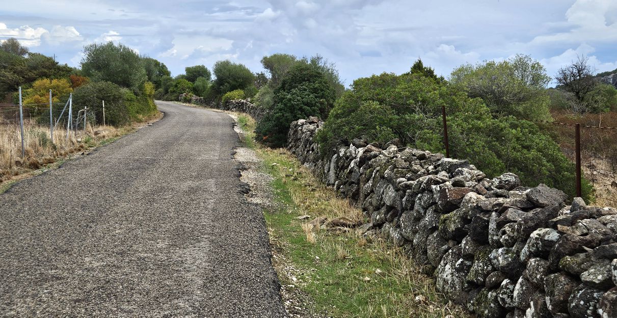Straße mit Steinmauer
